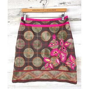 Etcetera Womens 6 Brown Pink Embroidered Boho Mini Skirt Casual Work Dressy